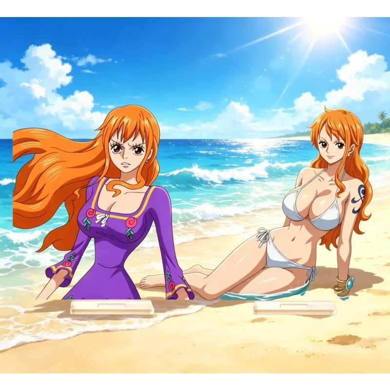 Nami Niedlicher, klarer, neuer, cooler, hochwertiger Anime-Acryl-Ständer mit Strandmotiv, Schreibtisch-Deko-Ornament, Sammlerstück für Fans, Geschenk