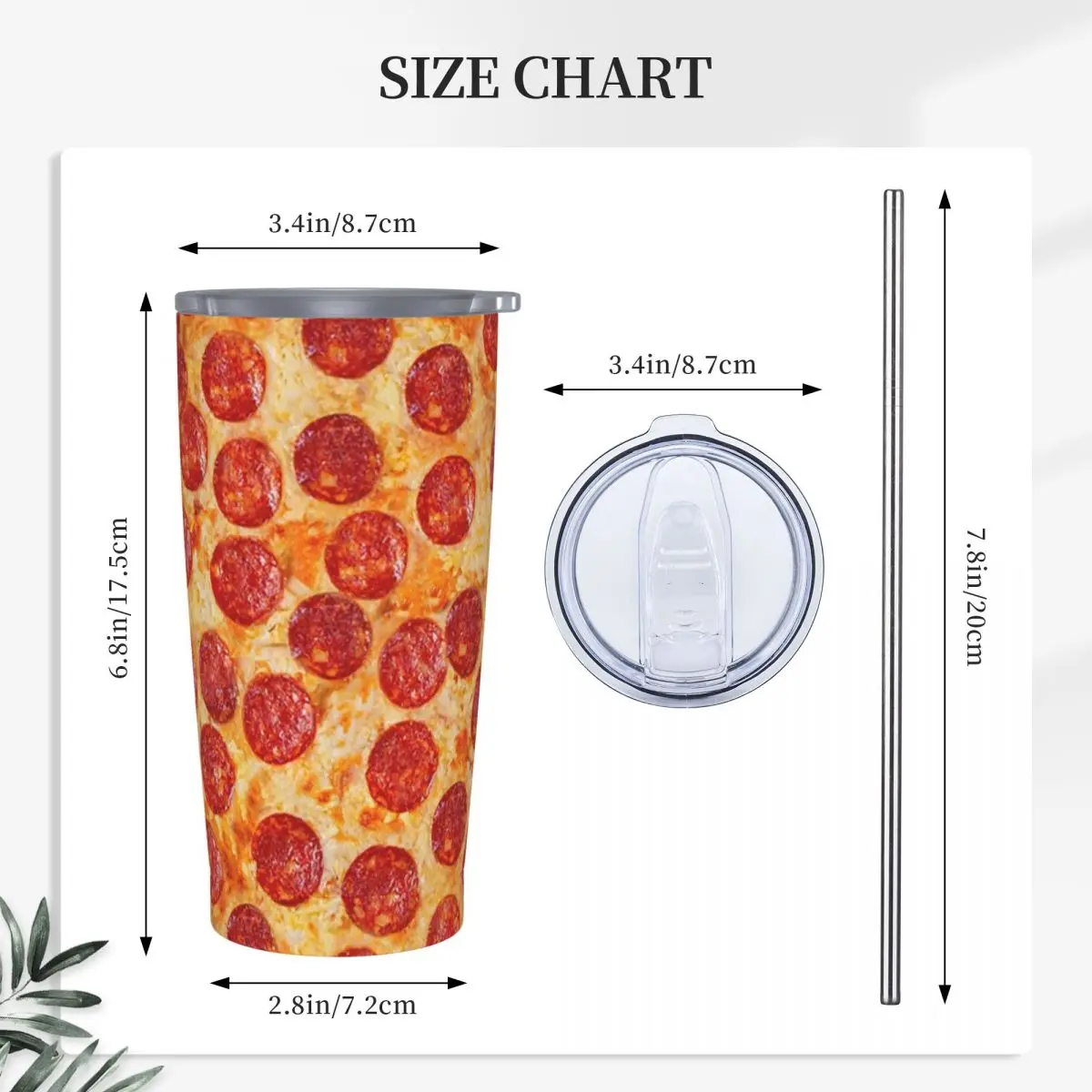 Realistic Pepperoni Pizza Pattern Stainless Steel Tumbler Vacuum Insulated Mugs Thermal Cold Cups Straw With Lid 20oz