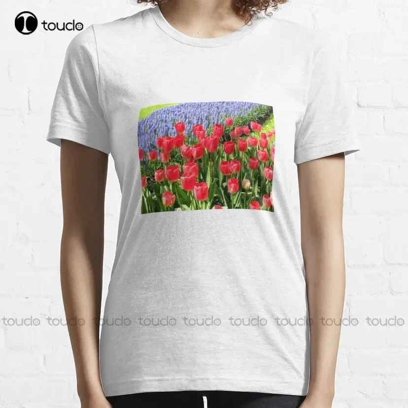 Dutch Splendour - Red Tulips And Blue Muscari   Classic T-Shirt Ishing Shirts For Men Sleeve Breathable Cotton Retro Gd Hip Hop