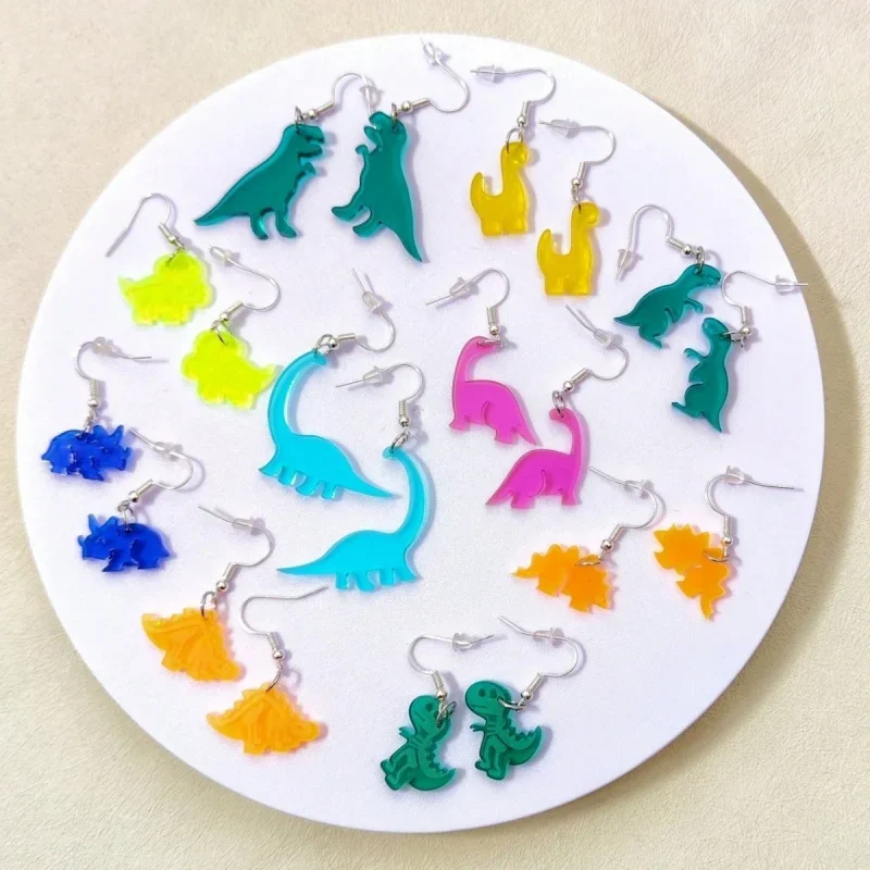 2 Style 10pairs/lot Jurassic Mini Dinosaur Earrings for Women Cute Clear Acrylic Jewelry Girl's Accessories
