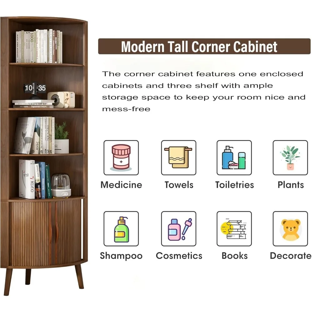 خزانة زاوية حديثة بطول 66.73 بوصة مع أبواب مخددة لتخزين الحمام الأنيق وتوفير مساحة المطبخ