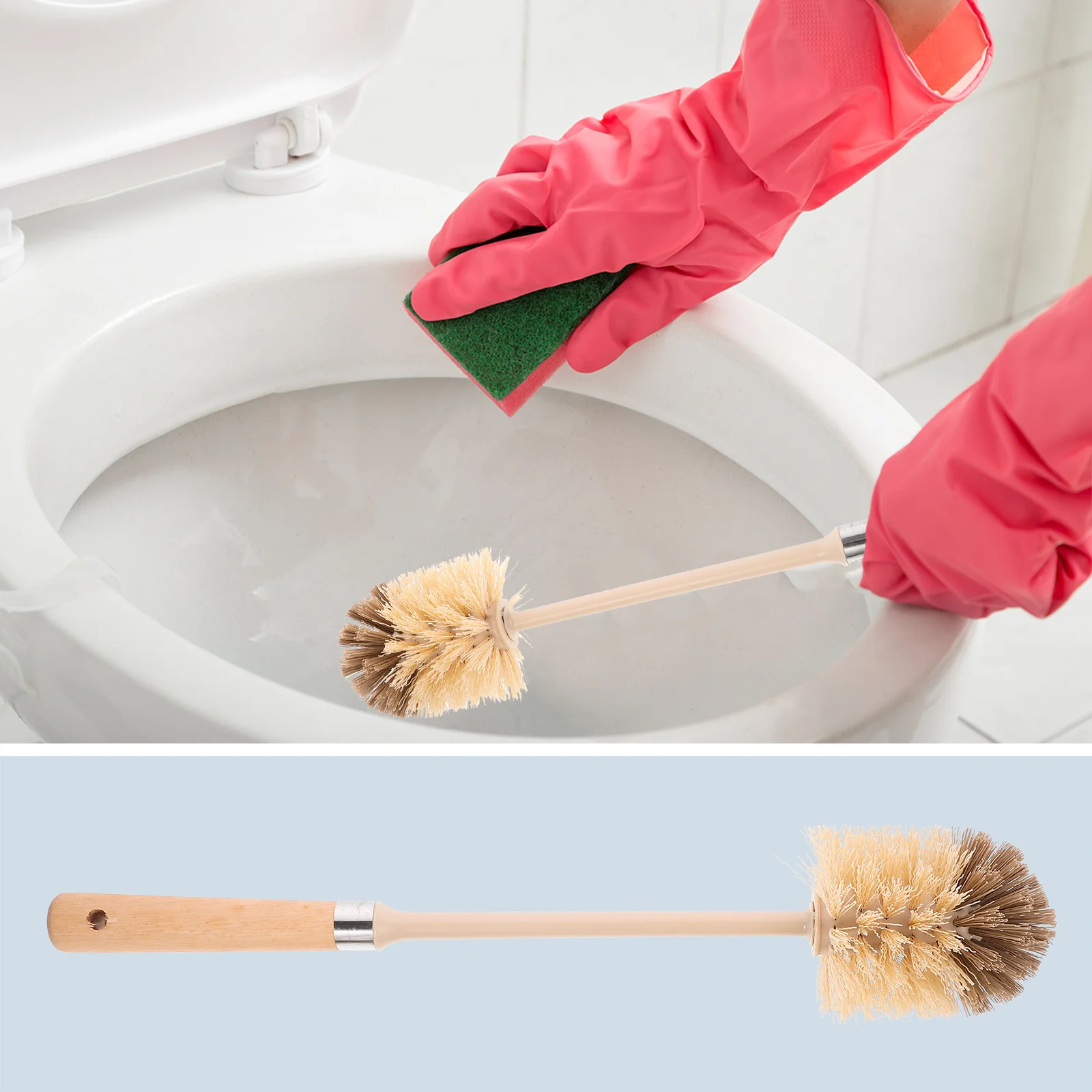 

Wooden Handle Toilet Brush Soft Bristles Non-Scratch Bathroom Cleaning Tool With Hanging Hole For Home Hotel Office Use