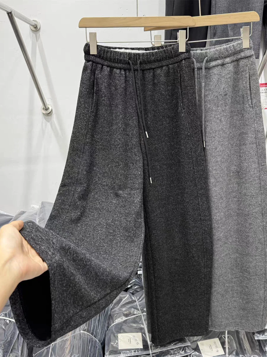 

Широкие брюки Laid-ba Sle с эластичным поясом на шнурке, шерстяные повседневные брюки для женщин, осенне-зимние модные женские брюки