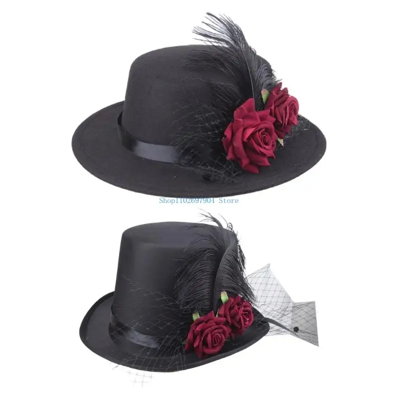 

N7YF Steampunk Victorian Hat Party Hats Vintage Flowers Hat for Womens Men
