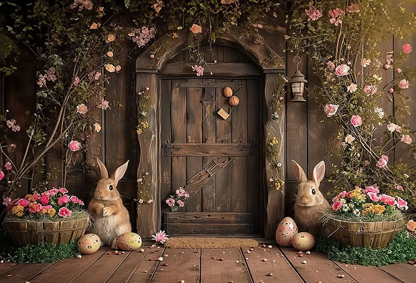 Mehofond Photography Background Spring Easter Door Floral Bunny Egg Children Birthday Party Portrait Decor Backdrop Photo Studio