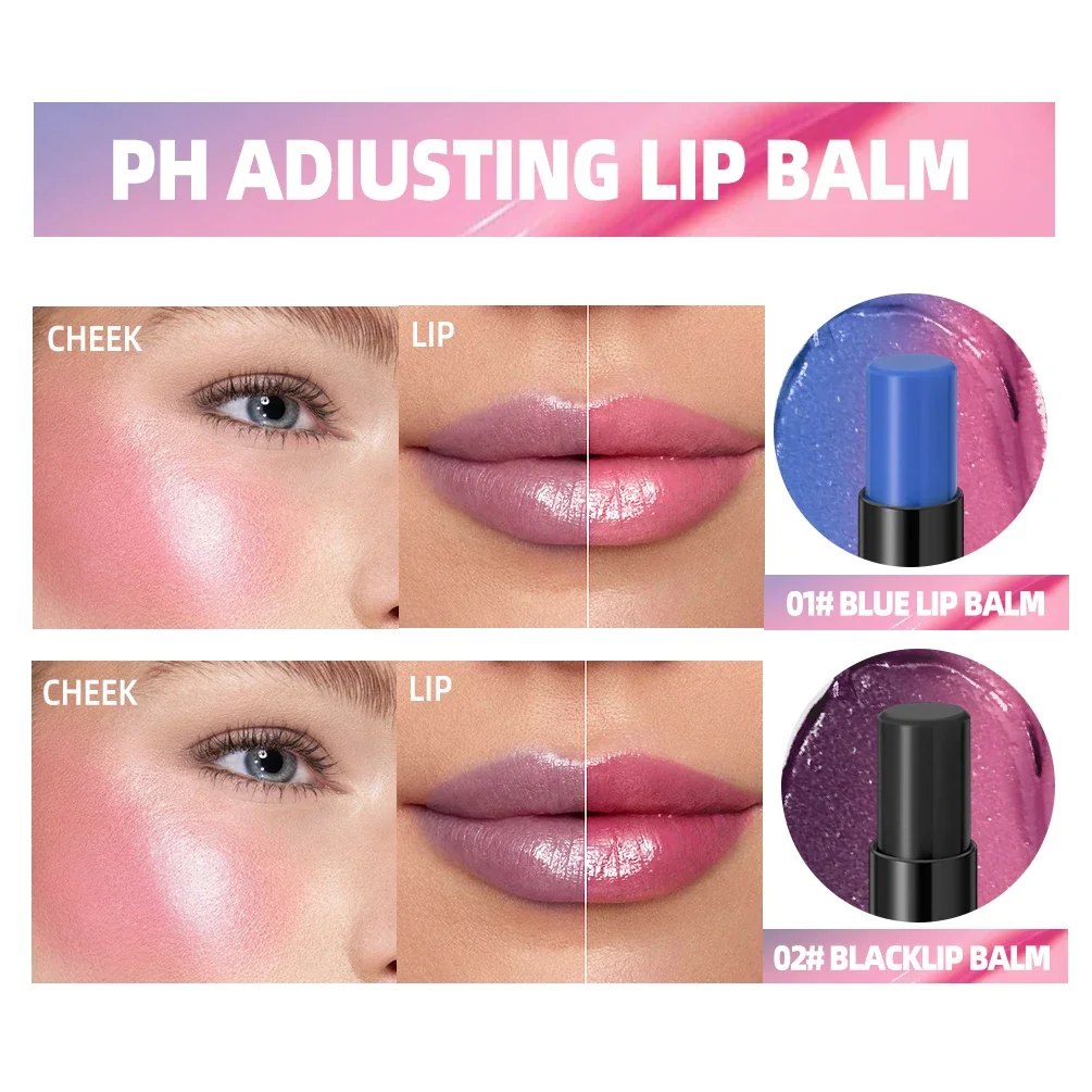 Qibest conjuntos de bálsamo labial que muda de cor, hidratante de longa duração, mudança de ph, mancha labial, nutre, batom, maquiagem, blush para rosto