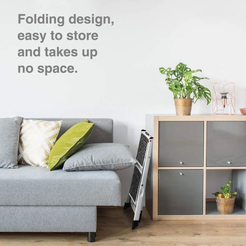 大人用の滑り止め付き幅広踏み板を備えた2段式の頑丈な金属製折りたたみスツール、軽量で持ち運び可能