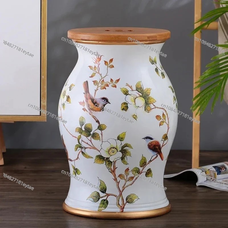 

Ceramic Drum Stool, American Dressing Stool Shoe Changing Storage Pouf for Home Bedroom Furniture