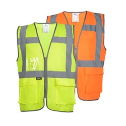 High Visibility Reflective Vest Zipper Front Safety Vest With Reflective Strips Construction Workwear Safety Reflective Vest