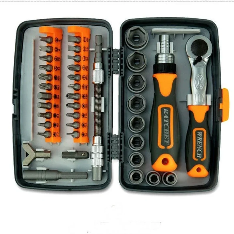 38-In-1 Labor-saving Ratchet Multifunctional Tool Screwdriver Drill Bit Set Portable Socket Wrench Hardware Repair Accessories