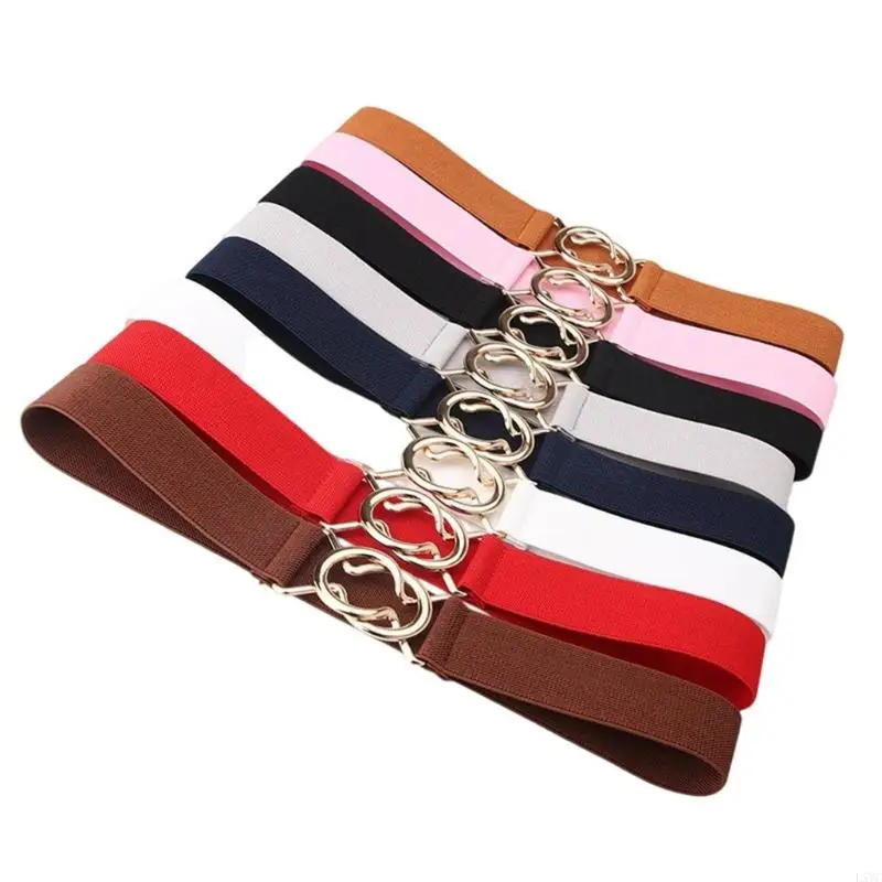 

L5YC Stretch Fabric Waist Cincher Belt With Metal Hook Closure Flexible Waistband For Women Teens Casual Outfit Dresses