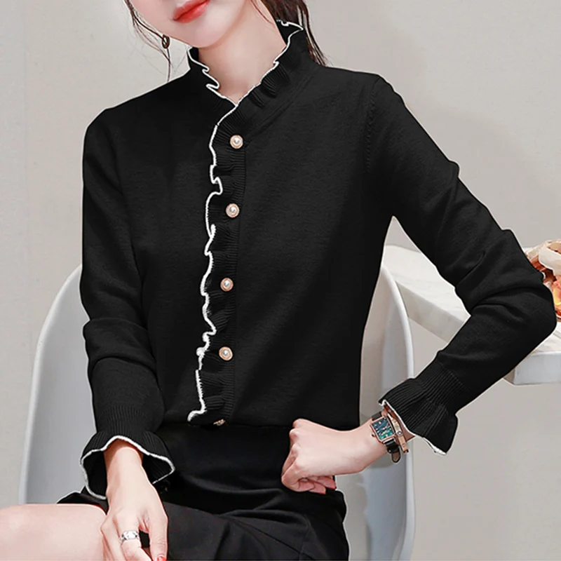 الحلو محبوك الصوفية المفتوحة سترة المرأة طويلة Sve زر اللؤلؤ ملابس داخلية لباس خارجي Camere قاعدة irt الخريف Sle #4