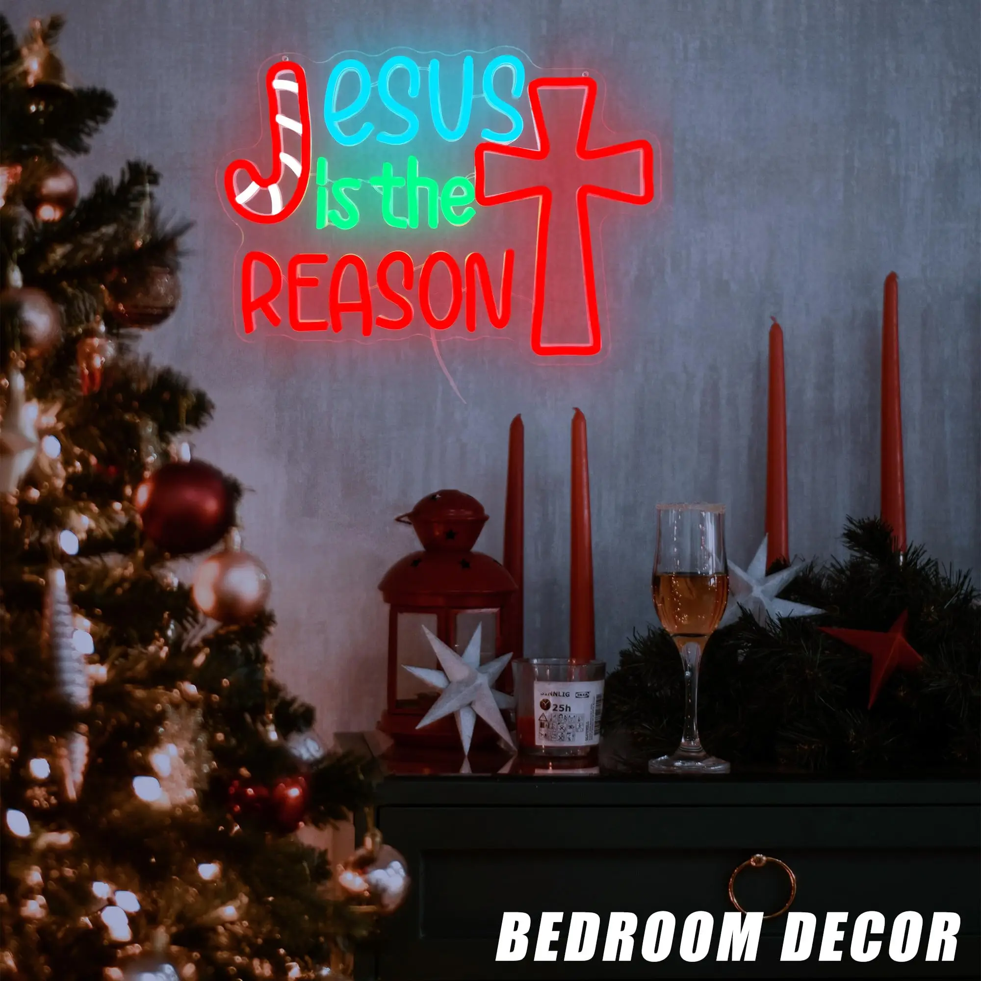 Неоновая вывеска «Иисус — это причина», красочная светящаяся вывеска с регулируемой яркостью, Рождественский декор для дома, церкви, праздничные подарки для вечеринок