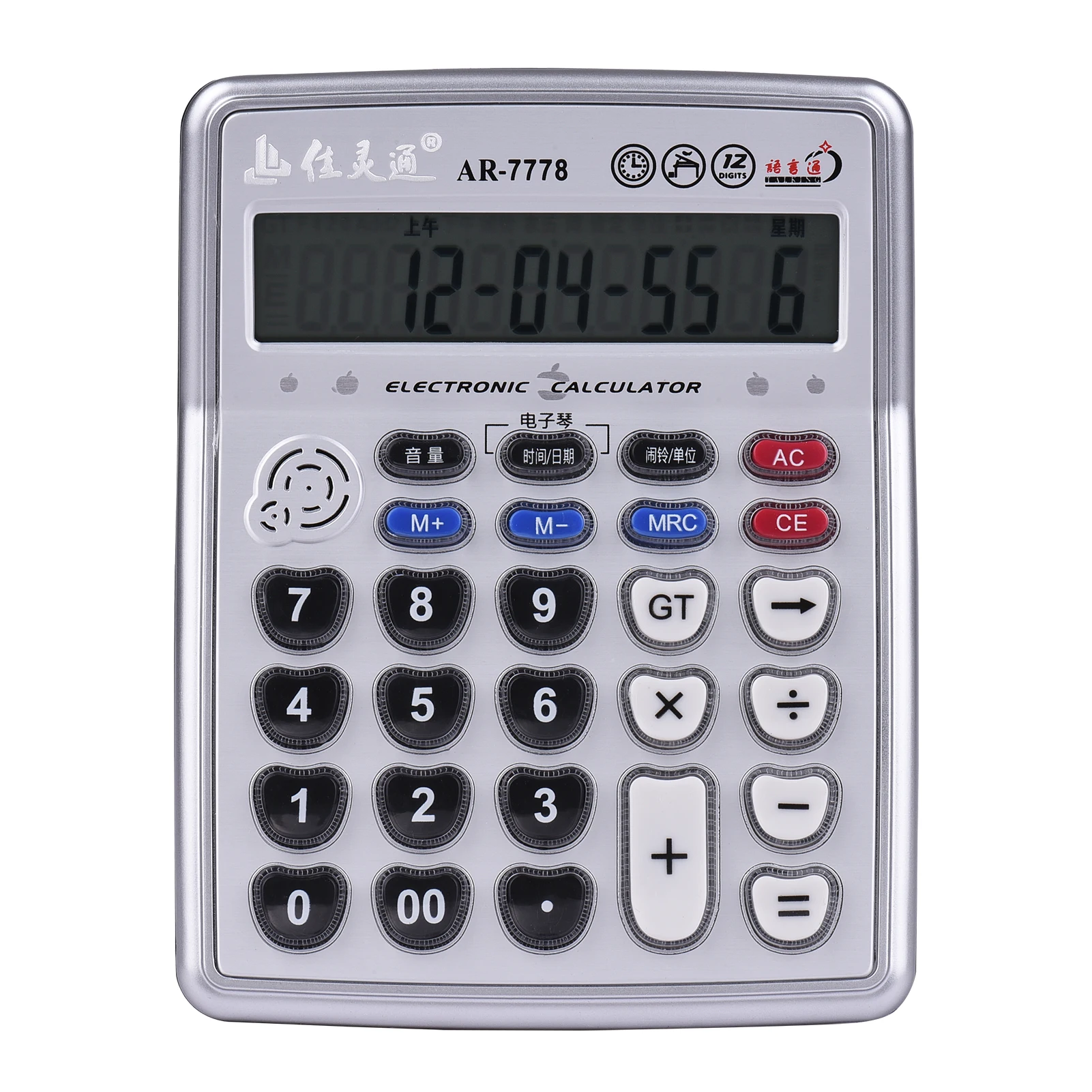 Musical Desktop Calculator 12-Digits LCD Display Electronic Calculator Counter with Music Piano Play Time Date Show Alarm Clock