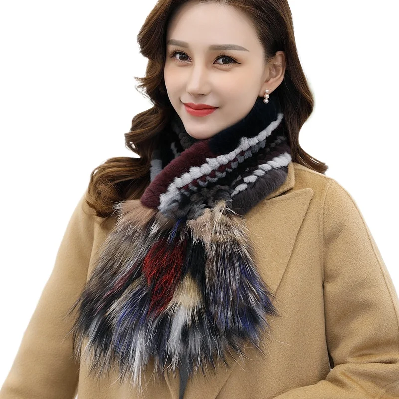 Korean version of the new Rex rabbit fur scarf women's winter thickened warm cross fox hair scarf versatile fur collar