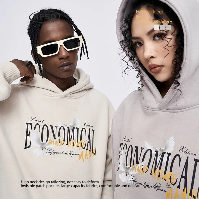 

RFSD Men's Retro American Heavyweight Hooded Sweatshirt Printed Men's and Women's Autumn and Winter Couple Clothes