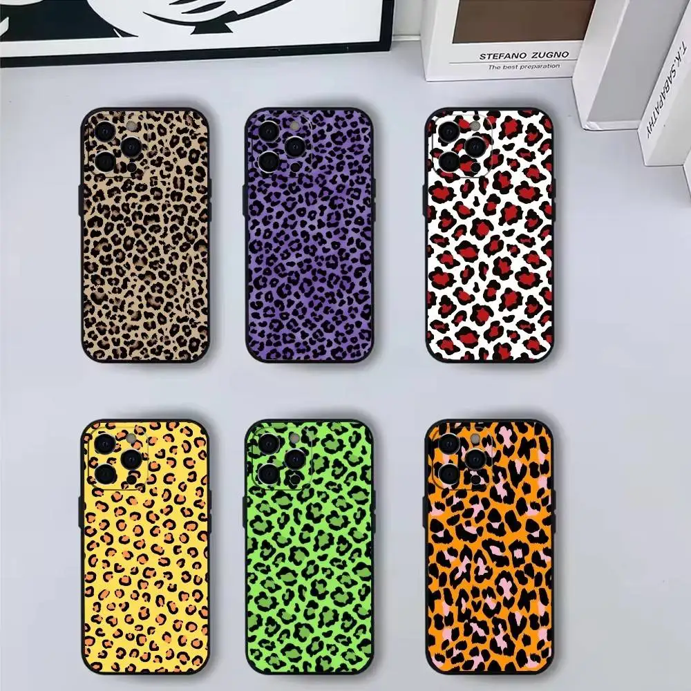 

Fashion Leopard Print Phone Case For iPhone 17,16,15,14,13,12,11 Plus,Pro Max,Soft Silicone Black Cover