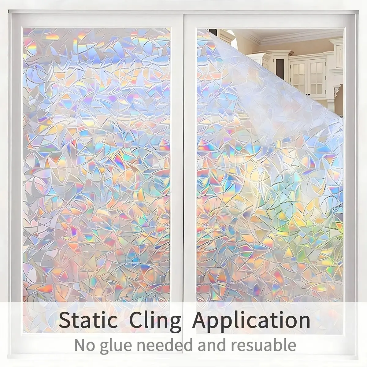3D-Buntglas-Fensterfolie, Anti-Look, Vinyl, Regenbogen-Sichtschutz-Aufkleber, selbstklebend, statisch haftend, für Duschfenster, mattierte Dekoration
