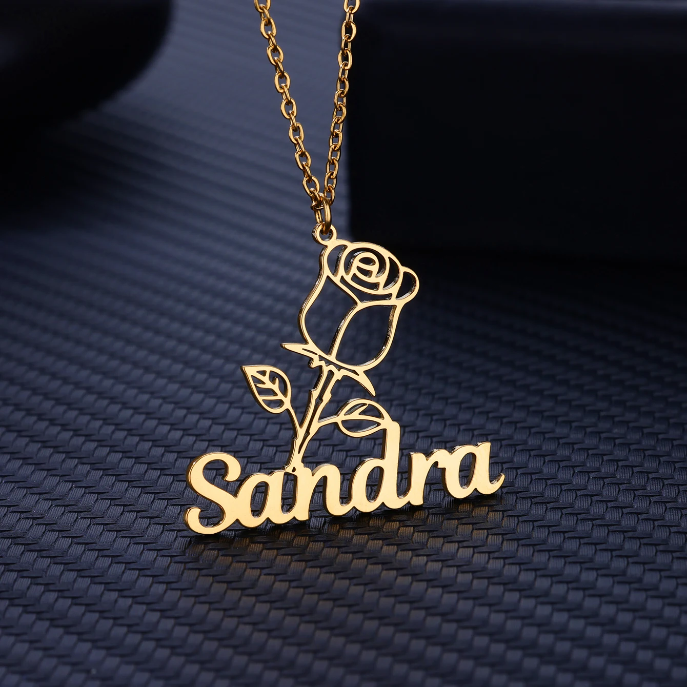 Custom Rose Flower Name Necklaces For Women Stainless Steel Customized Pendant Necklace Personalized Neck Chain Jewelry Gift