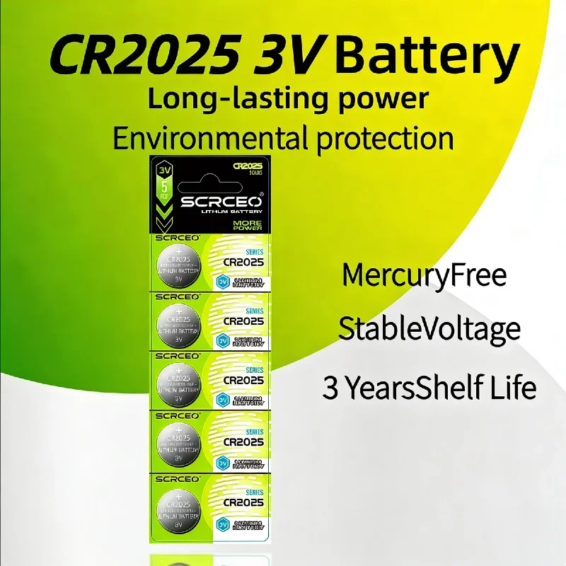 

CR2025 3V Button Battery Long-Lasting Leak-Proof Mercury-Free Stable Voltage for Watches Toys Medical Devices Electronics
