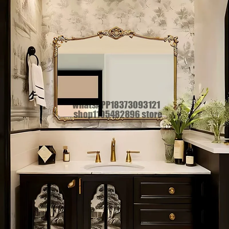 French retro washstand bathroom mirror European toilet wall-mounted mirror American retro porch fireplace decorative mirror