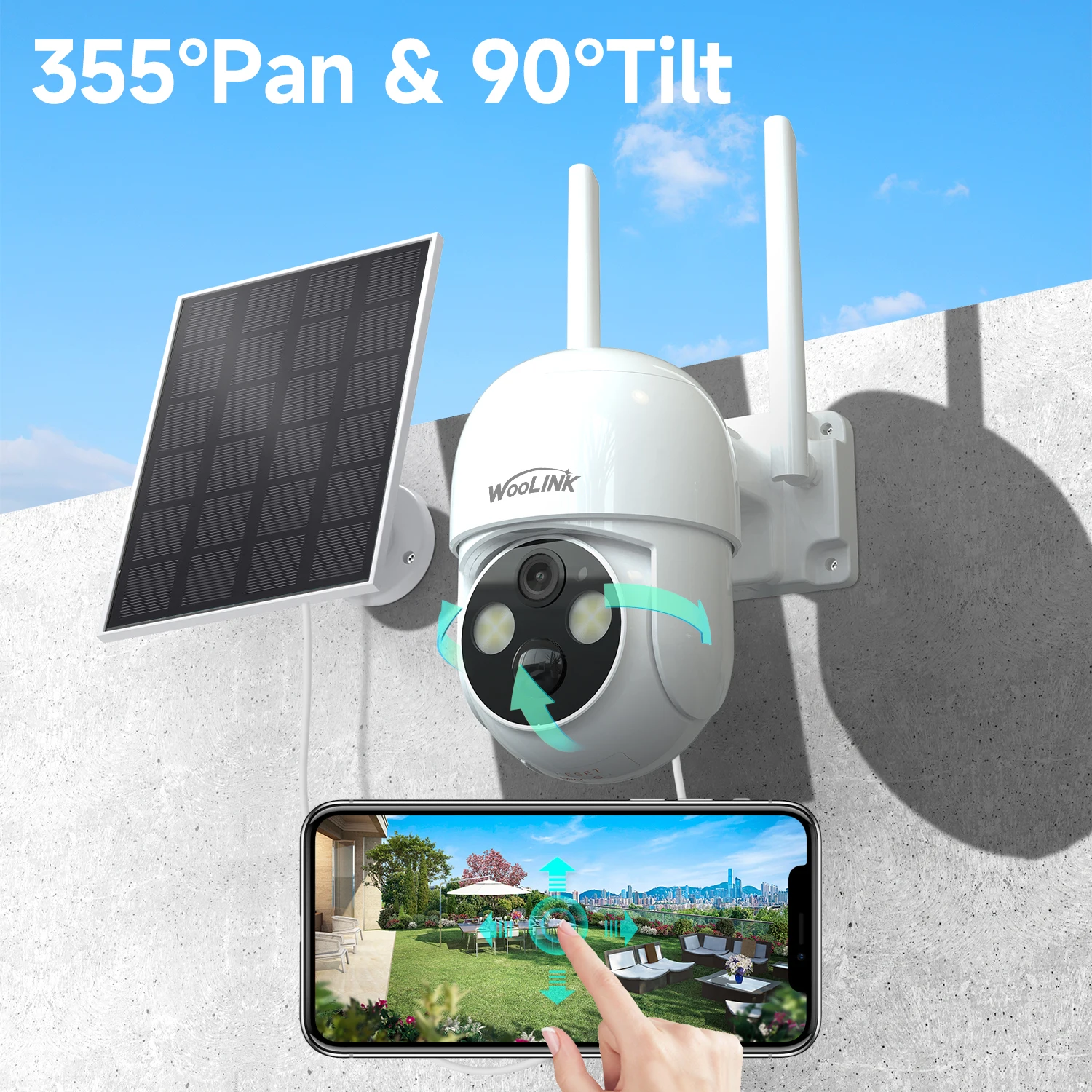 2 Packs Solar Camera Wireless Security Monitor Outdoor 4MP Battery Solar Powered Camera Motion Detection Audio Alarm 360° PTZ