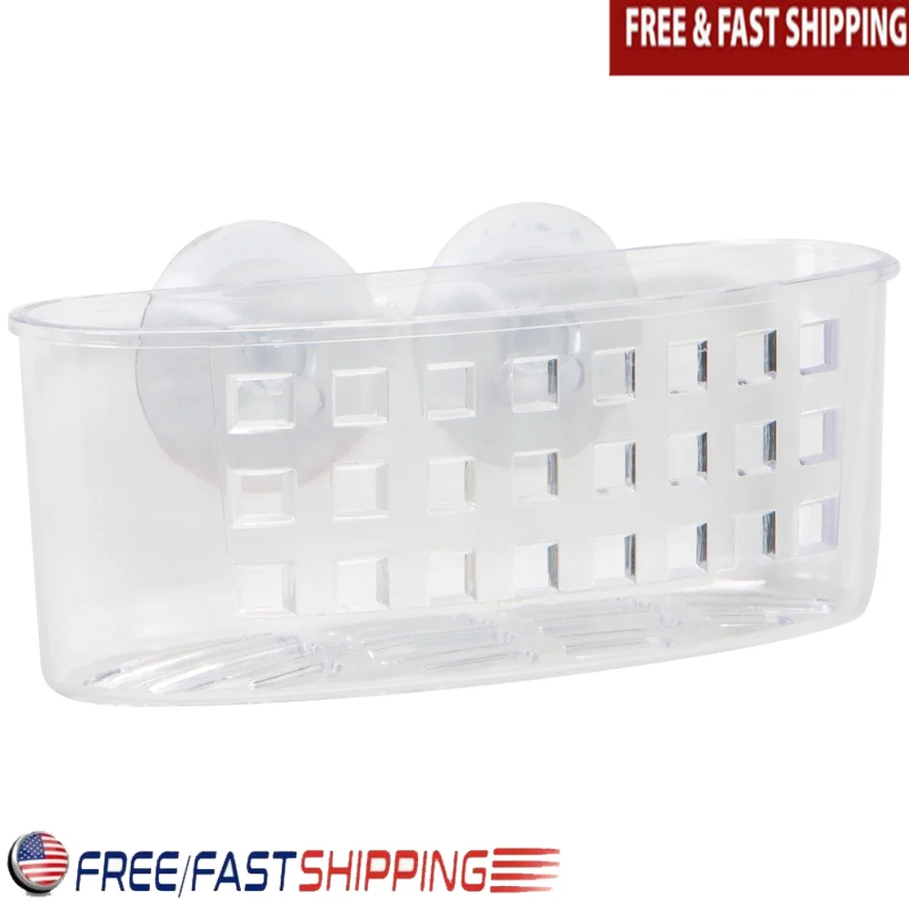 

Средний органайзер для душа на присоске, прозрачная пластиковая корзина для ванной комнаты, самооливающееся хранилище, вмещает принадлежности для бритвенного мыла, простая установка