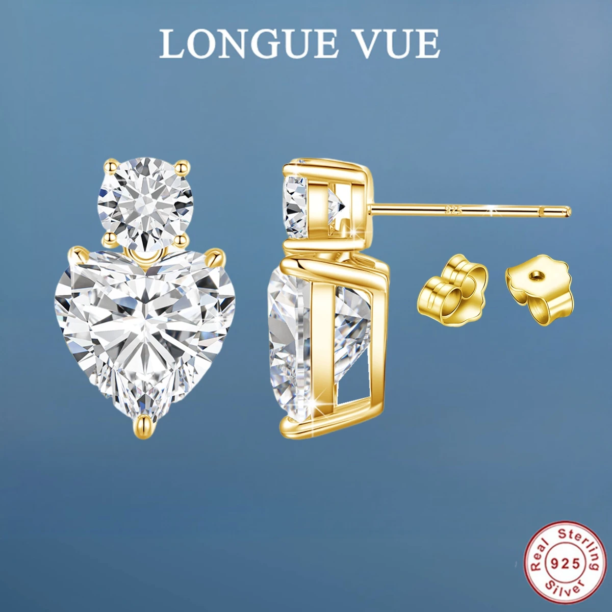 

925 Silver Heart Moissanite Earrings Piercing Ear Stud 18K Gold Color Hypoallergenic Pendant Earring Party Daily Wear Jewelry