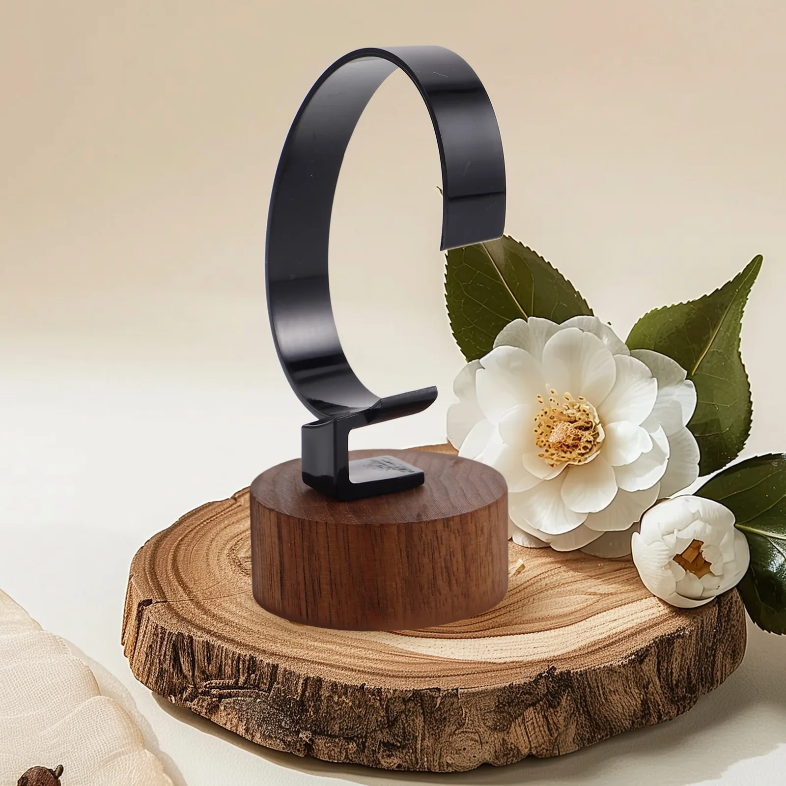 

Wooden Watch Display Stand Holder Black Walnut Solid Wood Base Acrylic C Ring Design For Men Women Jewelry Storage Organizer