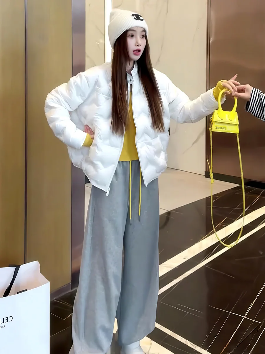 

Корейская короткая пуховая куртка для женщин: легкая, свободного кроя, с 90% белым утиным пухом, теплая, модная верхняя одежда с воротником-стойкой