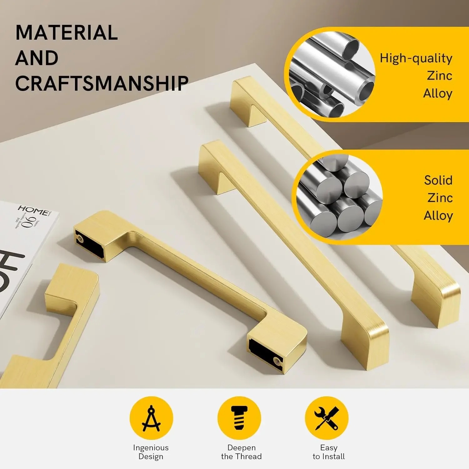 Brushed Gold Cabinet Pulls Solid Zinc Alloy Gold Cabinet Handles Brushed Brass Dresser Drawer Knobs for Kitchen Cabinet Hardware