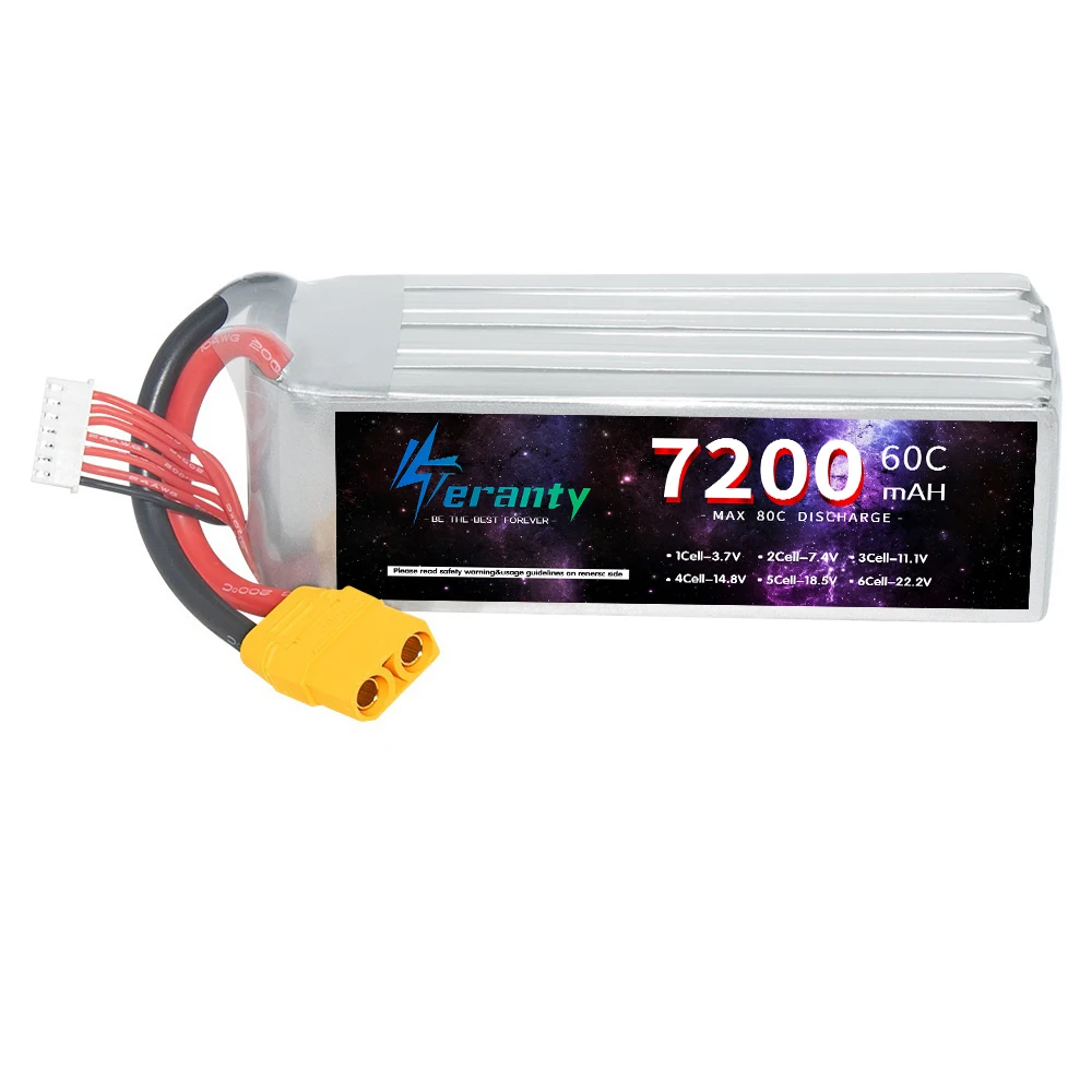 Imagem -04 - Teranty-lipo Bateria para Drones Racing Quadcopters Avião 6s 22.2v 60c 7200mah Fpv com Conector Decanos Xt90 Ec5