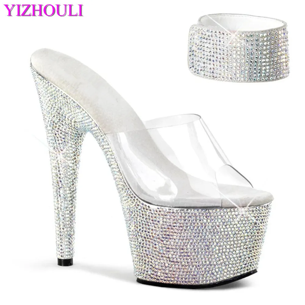 Ladies platform shoes 15-17cm high heels, diamond platform 7 inches handmade stage show heels, slippers