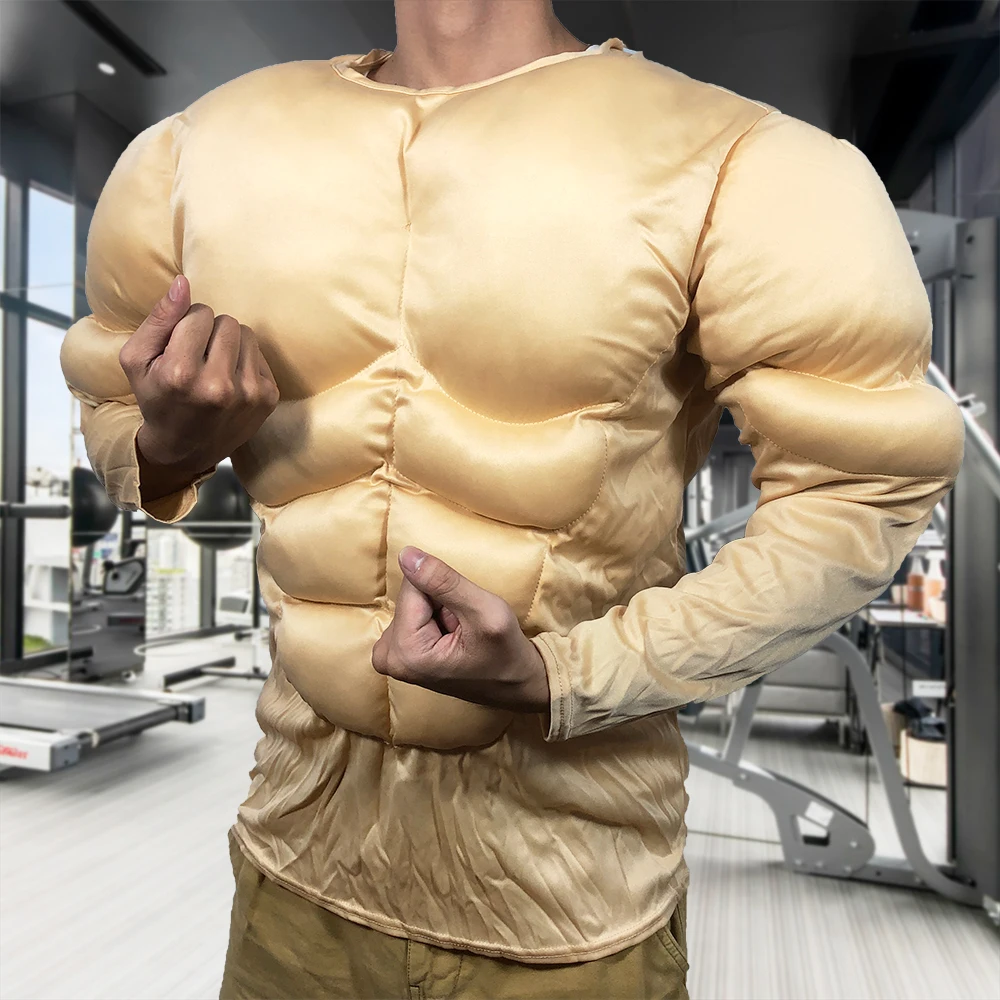 Man Cosplay Fake Muscle Shirt body Shaper Chest Pads Costume Halloween Party Set Sponge Abdomen Strong Abs Vest Corset Tank Tops