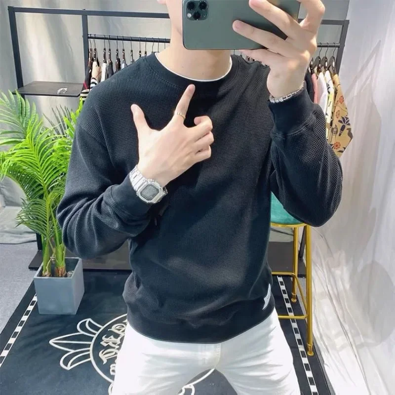 Round Neck One Piece Male Sweatshirt Loose Crewneck Designer Tops Simple Winter New In Men's Pullover Korean Style Welcome Deal