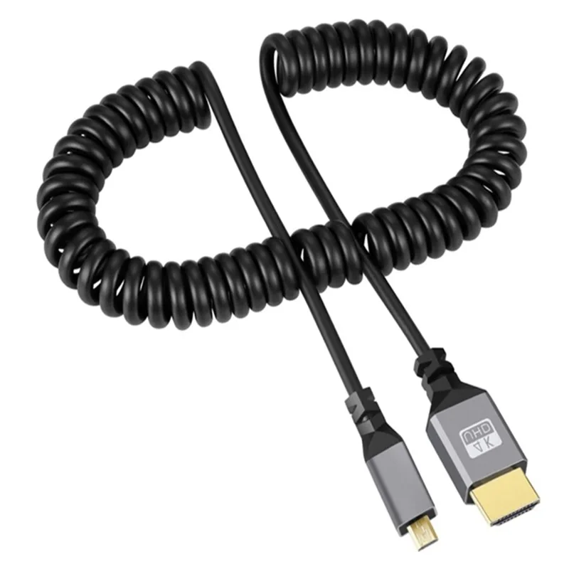 

4K HDTV Up Down Left Right head Plug 0.5-2.4M Micro mini HDMI-Compatible TO HDMI Adapter Coiled Extension Flexible Spiral Cable