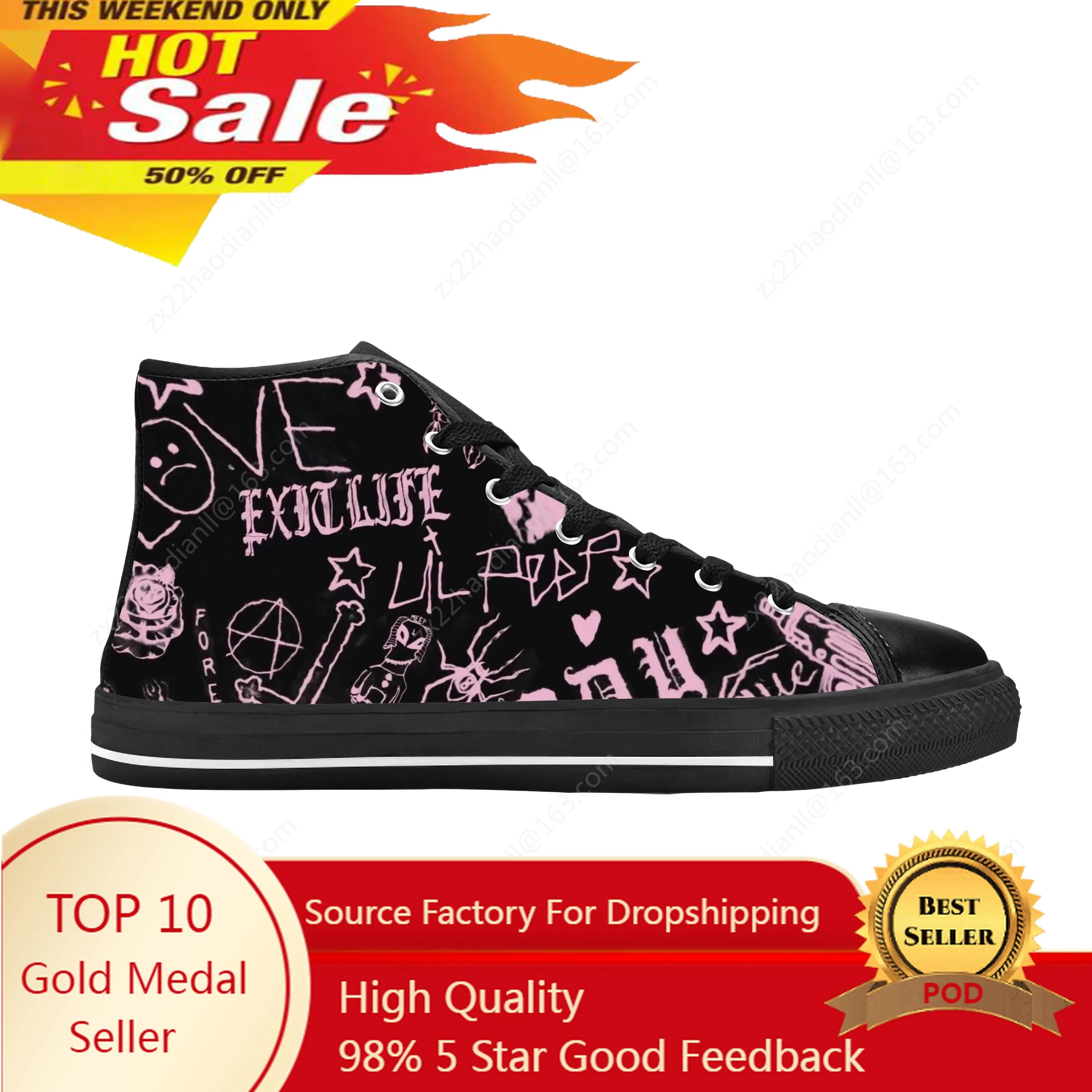 Hot Lil Peep Hip Hop Rap Rapper Music Singer Rock Casual Cloth Shoes High Top Comfortable Breathable 3D Print Men Women Sneakers