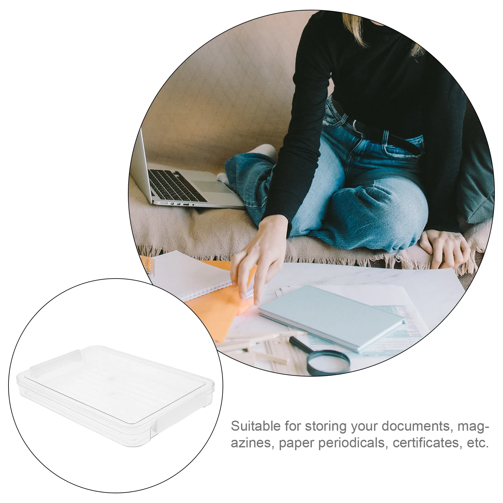 2Pcs Plastic Document Box Stackable Transparent File Organizer Storage Box with Lid Office Paper Holder for Home School