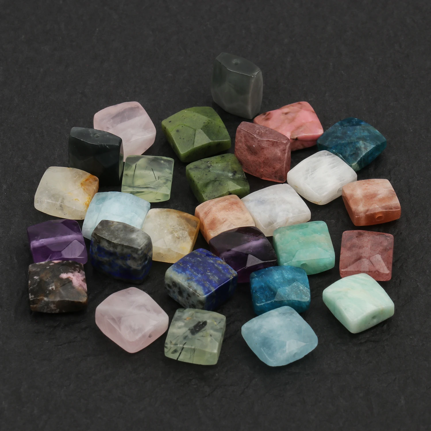 10 sztuk fasetowany kwadratowy ametystowy koralik kamień naturalny amazonit cytryn apatyt luźne koraliki do tworzenia biżuterii DIY Charms bransoletki