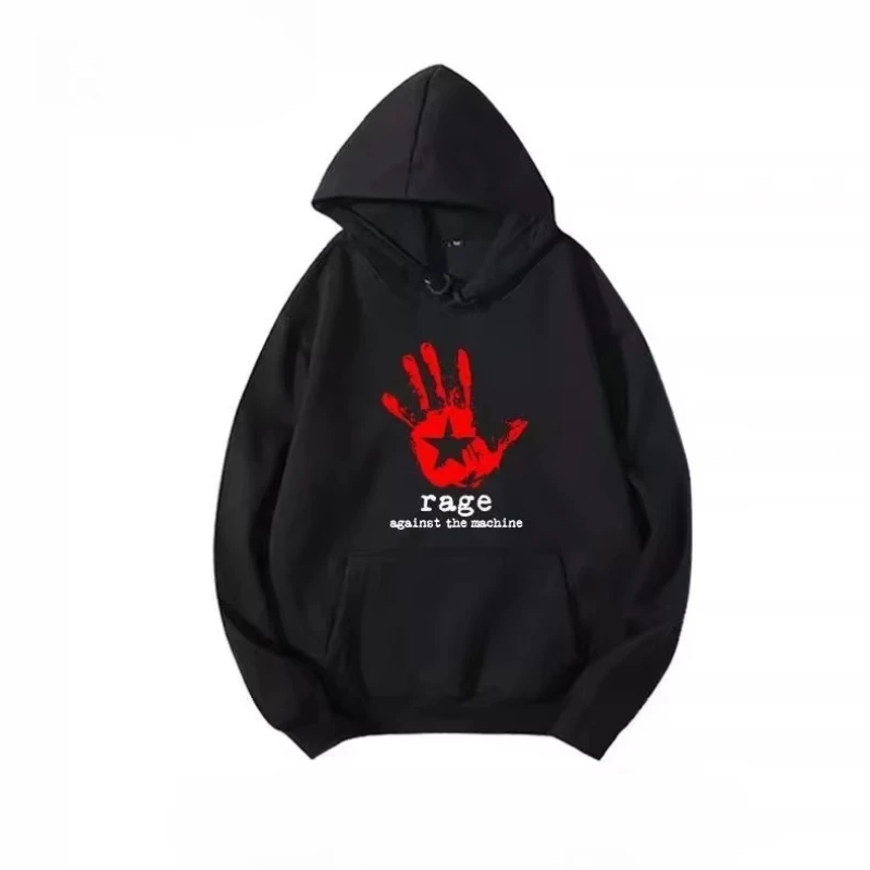 

Loose and fashionable men's and women's top with band pattern printed hooded sweatshirt for autumn and winter 2025