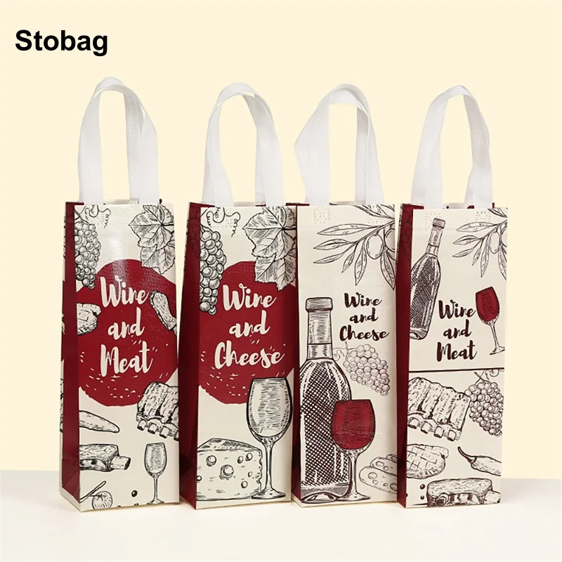 

StoBag 12pcs Non-woven Tote Bags for Red Wine Packaging Gift Fabric Cloth Handbag Waterproof Storage Reusable Pouch Party Favors