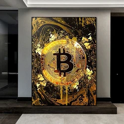 Creative Painting Bitcoin Poster Prints, Nordic Canvas Wall Art Pictures for Living Room, Corridor, Home Decoration