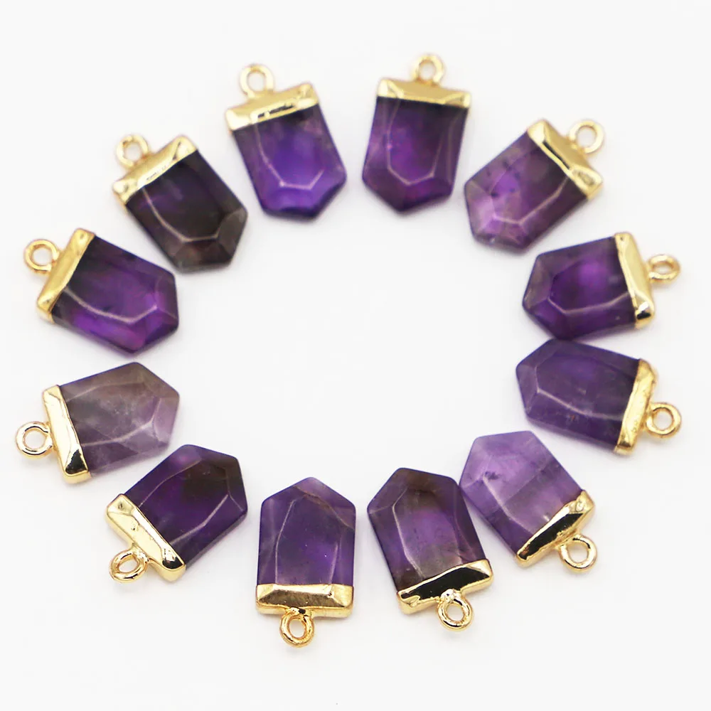 

Gold Natural Stone Amethyst Connector Arrow Pendants Charms Quartz Crystal Bracelet Necklace DIY Fashion Jewelry Making 12PCS