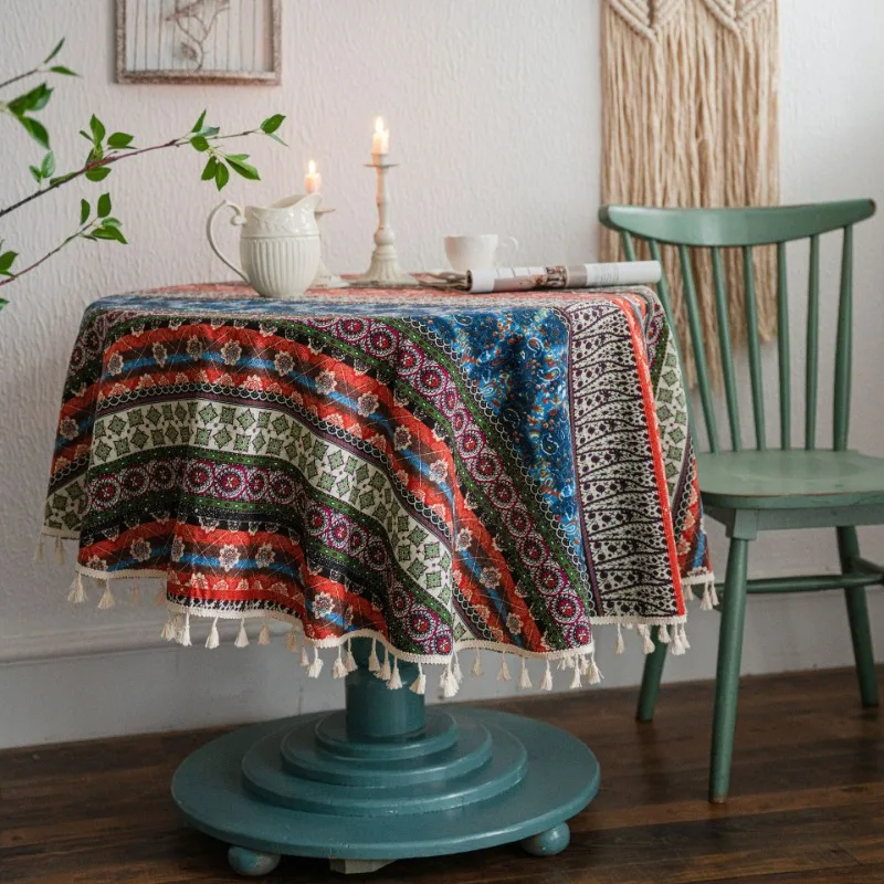 150cm Round Tablecloth Jacquard Tablecloth Round Thick Dining Table Set Mexican Bohemian Style Home Kitchen Decoration