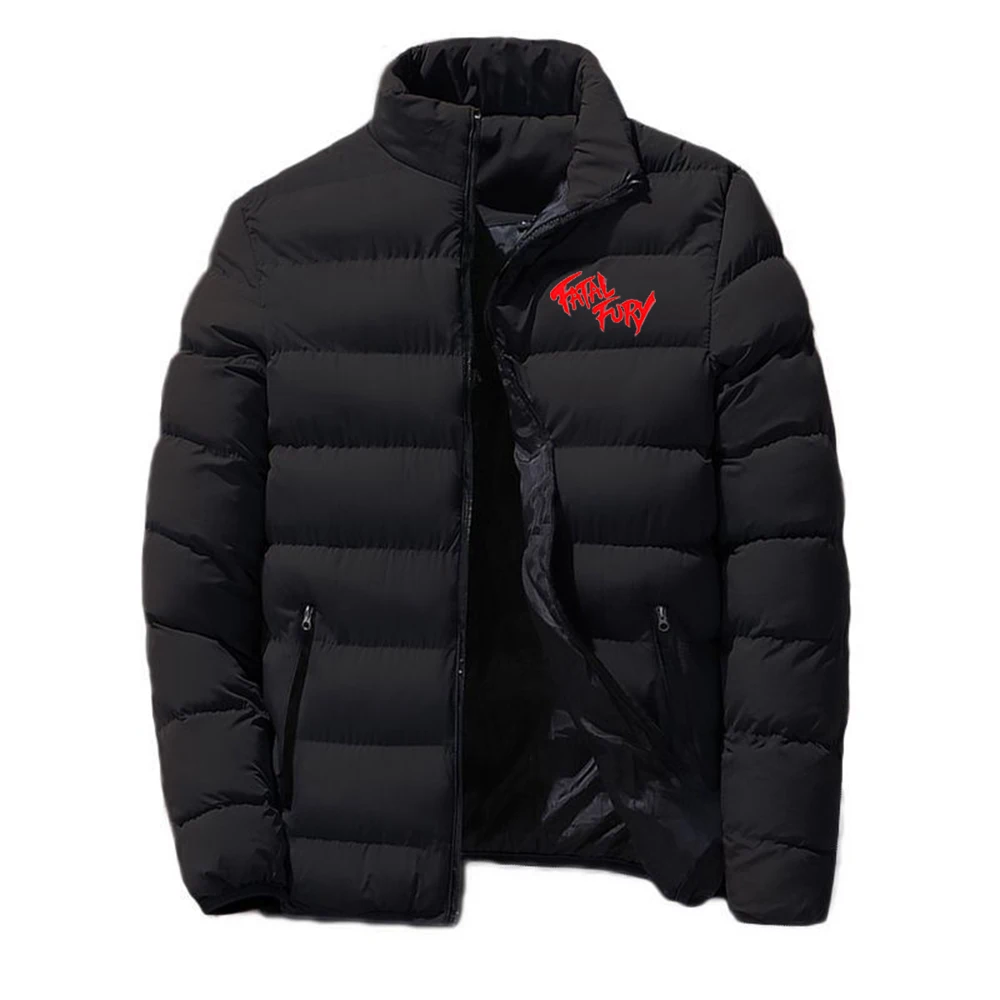 2025 outono inverno masculino terry bogard furia fatal logotipo impressão moda cor sólida prevenção de frio quente zíper algodão-acolchoado jaqueta