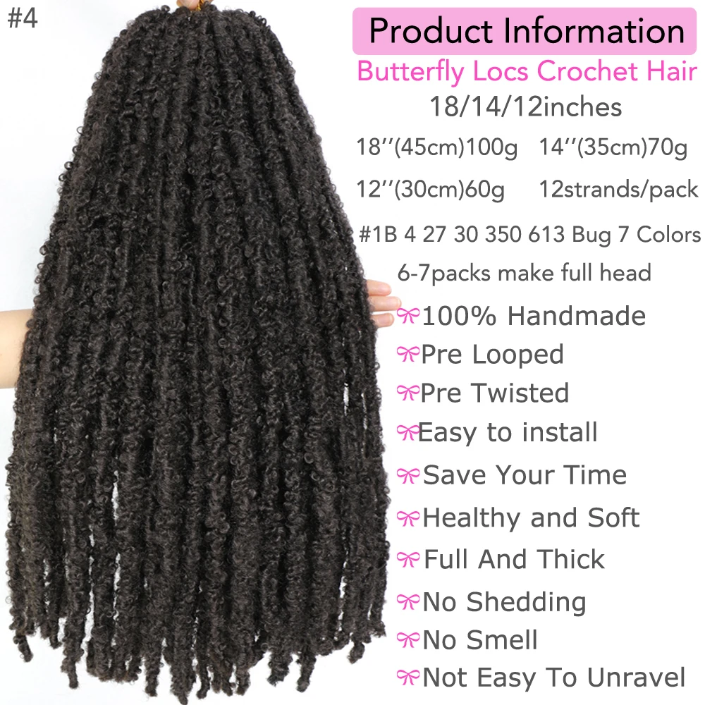 1B Black Butterfly Locks Crochet Braids Hair for Women Kids #27 30 Brown Faux Locs Crochets Dreadlocks Hair pelo para trenzas