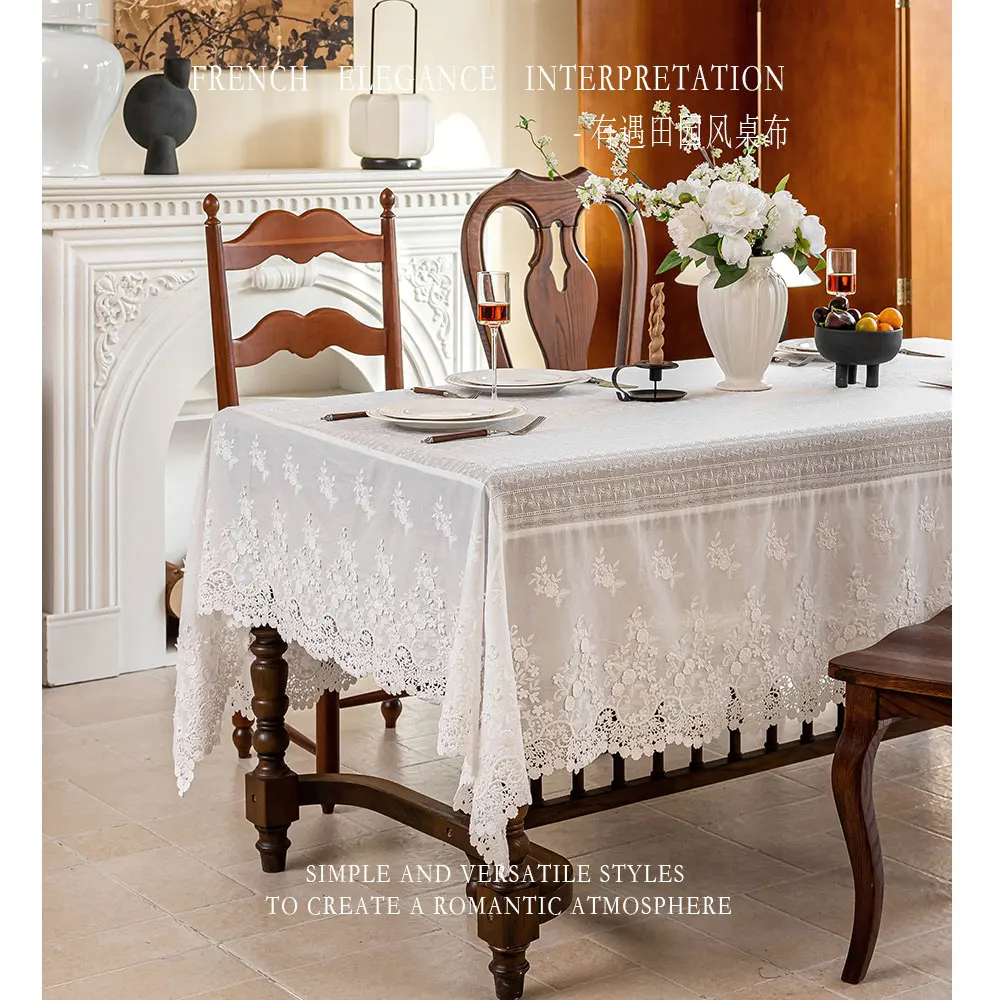

French lace embroidered tablecloth, small fresh ins style light luxury high-end living room