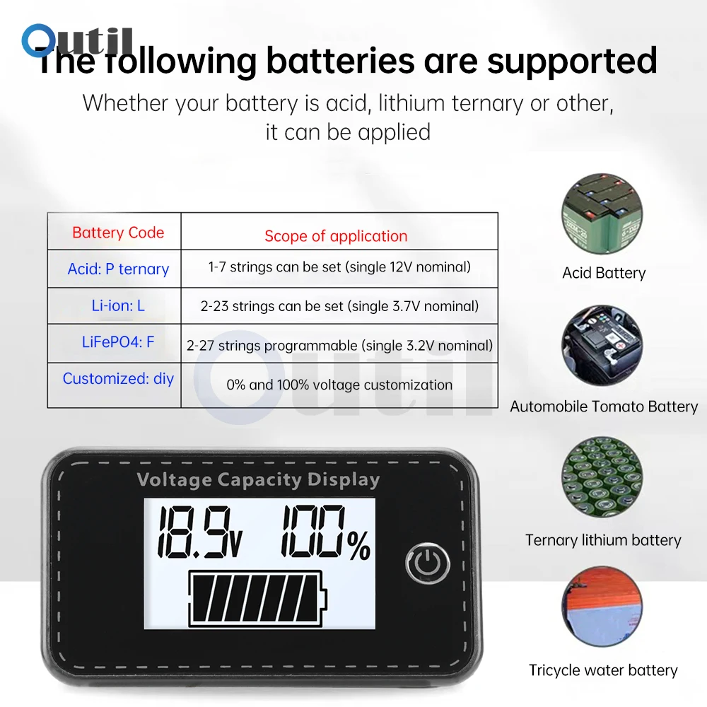 Stejnosměrný 5-100V auto baterie přesný indikátor LCD digitální displej voltmetr s couvat navázání ochrana pro lead-acid/lithium