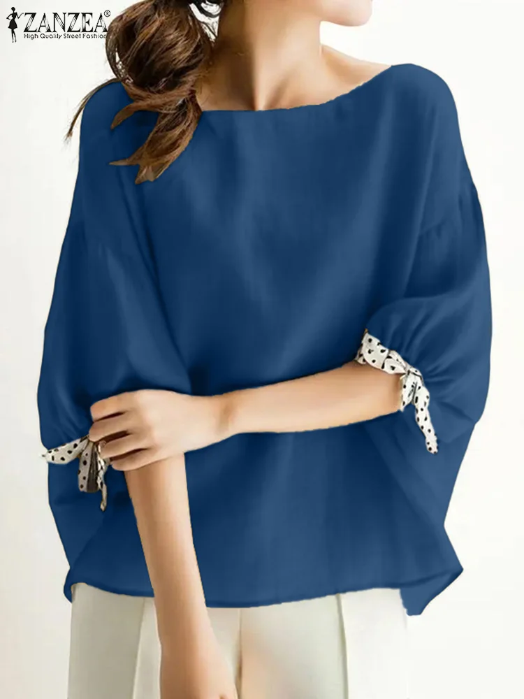 

ZANZEA Fashion Half Sleeve Blouse Korean Style Round Neck Blusas Women Solid Color Tops 2025 Fashion Pullover Casual Tunic