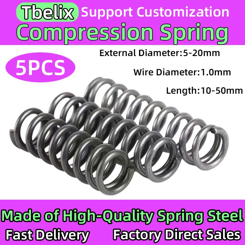 Tbelix 5PCS Compression Spring Y-Type Return Spring Pressure Springs Wire Diameter1.0mm Outside Diameter 5-20mm Length 10-50mm